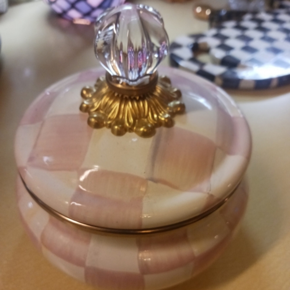 MacKenzie-Childs Pink and Gold Checkered Box